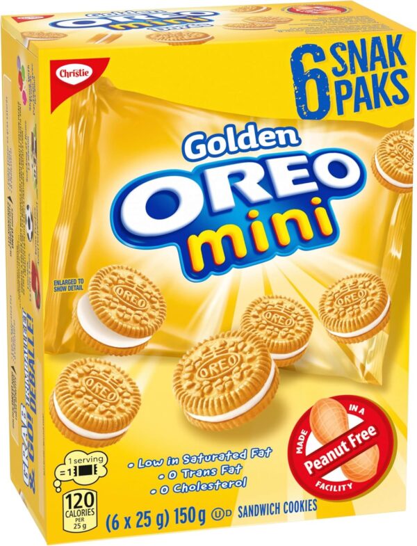 Christie OREO, Mini Golden Cookies, Made in a Peanut-Free Facility, Individually Wrapped, Snack Pack, School Snacks, 150 g (6 Pouches) - Image 9