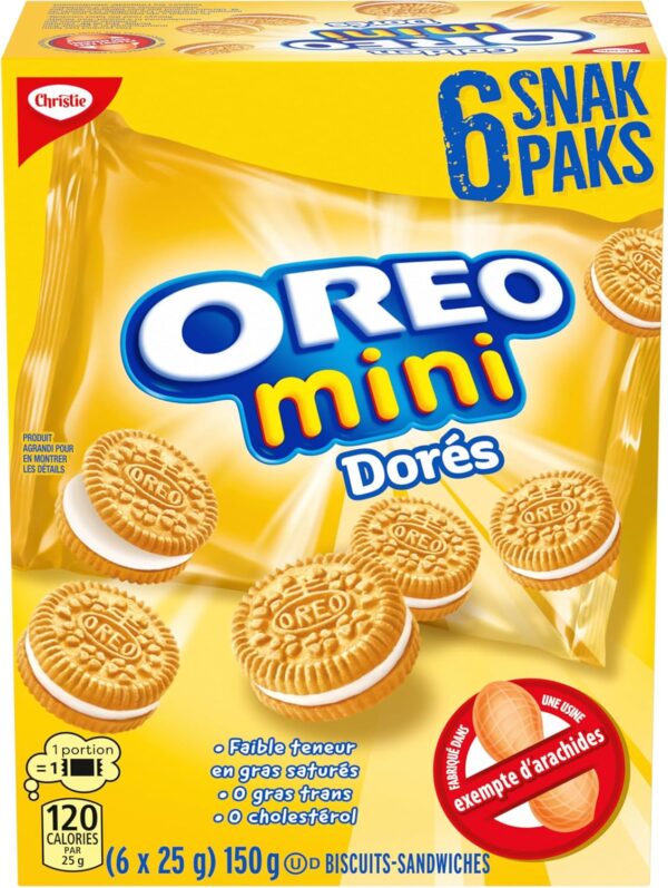 Christie OREO, Mini Golden Cookies, Made in a Peanut-Free Facility, Individually Wrapped, Snack Pack, School Snacks, 150 g (6 Pouches) - Image 2