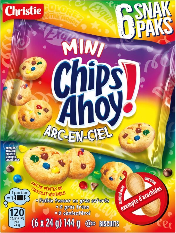 CHIPS AHOY! MINI RAINBOW SNAK PAK 144 G, Lunchbox Snack, Mini Biscuits, Pre-portioned, On-the-go Snack - Image 4