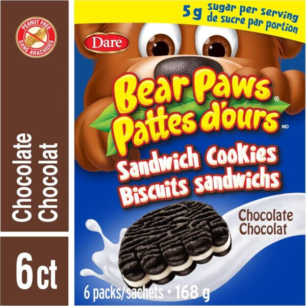 Bear Paws Chocolate Sandwich Cookies - Soft Cookie Snack Packs, School Snacks, Made With Real Cocoa, Peanut Free,168g, 6 Pouches - Image 4