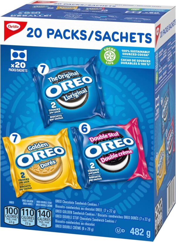 OREO Original Chocolate & Double Stuf & Golden Vanilla Sandwich Cookies, Snack Packs, School Snacks, 482 g - Image 10