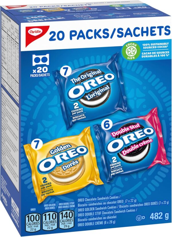 OREO Original Chocolate & Double Stuf & Golden Vanilla Sandwich Cookies, Snack Packs, School Snacks, 482 g - Image 9