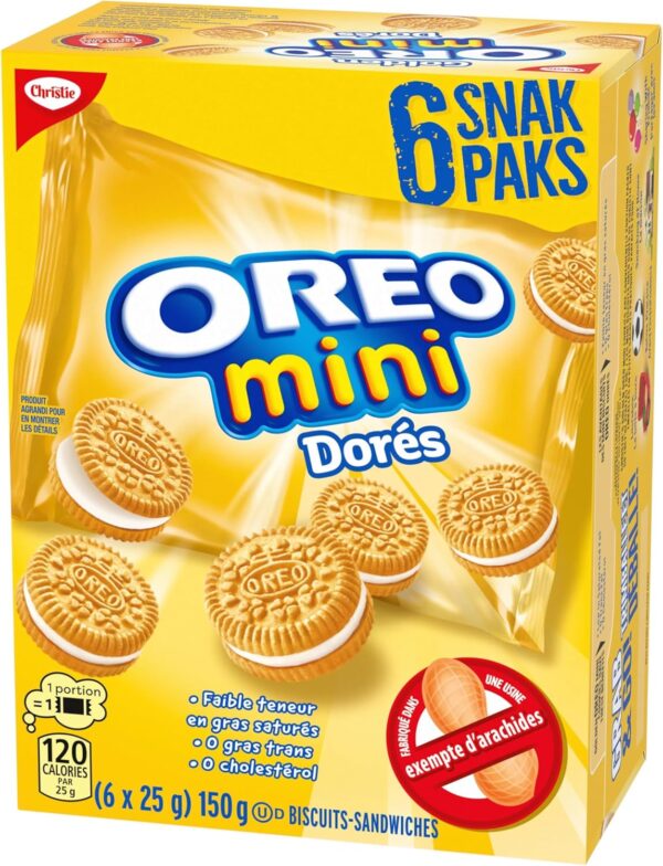 Christie OREO, Mini Golden Cookies, Made in a Peanut-Free Facility, Individually Wrapped, Snack Pack, School Snacks, 150 g (6 Pouches) - Image 12