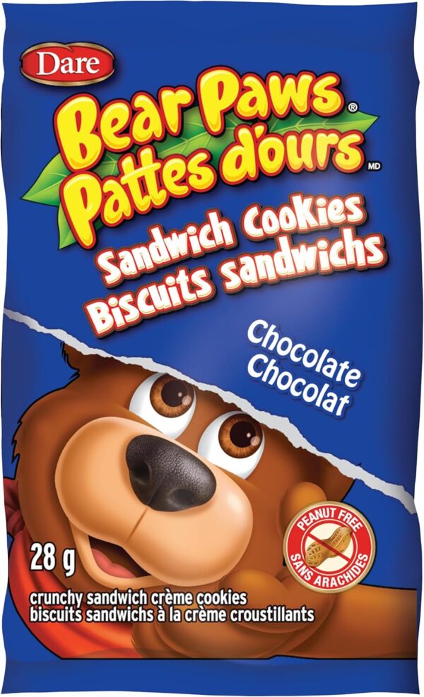 Bear Paws Chocolate Sandwich Cookies - Soft Cookie Snack Packs, School Snacks, Made With Real Cocoa, Peanut Free,168g, 6 Pouches - Image 3