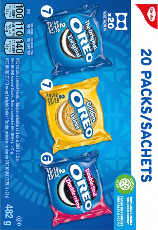 OREO Original Chocolate & Double Stuf & Golden Vanilla Sandwich Cookies, Snack Packs, School Snacks, 482 g - Image 7