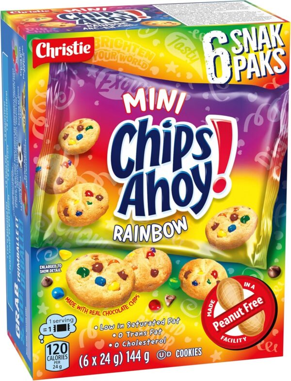 CHIPS AHOY! MINI RAINBOW SNAK PAK 144 G, Lunchbox Snack, Mini Biscuits, Pre-portioned, On-the-go Snack - Image 5