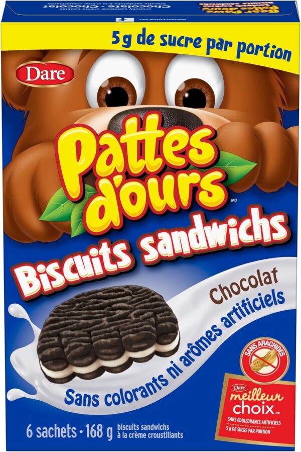 Bear Paws Chocolate Sandwich Cookies - Soft Cookie Snack Packs, School Snacks, Made With Real Cocoa, Peanut Free,168g, 6 Pouches - Image 2