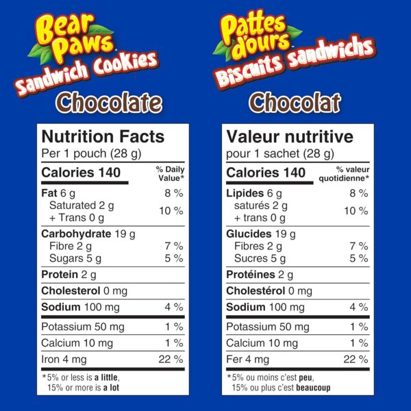 Bear Paws Chocolate Sandwich Cookies - Soft Cookie Snack Packs, School Snacks, Made With Real Cocoa, Peanut Free,168g, 6 Pouches - Image 6