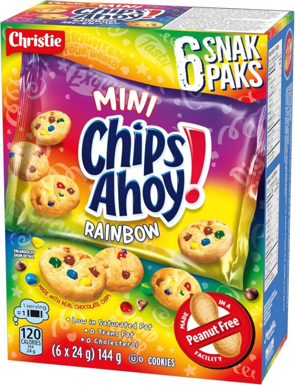 CHIPS AHOY! MINI RAINBOW SNAK PAK 144 G, Lunchbox Snack, Mini Biscuits, Pre-portioned, On-the-go Snack - Image 6